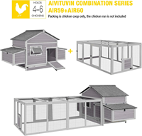Poulailler nidification double et poulailler pour canards avec course supplémentaire Compatible avec les portes automatiques Matériau en bois pour 4-6 poulets