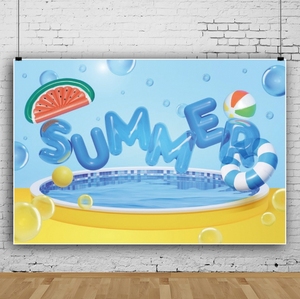 <span class=keywords><strong>Piscine</strong></span> fête toile de fond été balles de plage enfants anniversaire gâteau Table fond hawaïen Tropical bouée de sauvetage natation bannière fournitures - Product Image 4