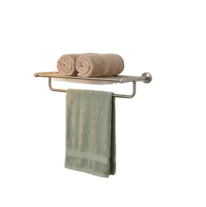 Toallero de Pared Moderno de Acero Inoxidable Cepillado con Estante, Soporte Fijo para Toallas de Baño, Organizador - Product Image 1