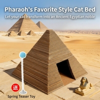 Lit pour chat en forme de pyramide en carton, avec griffoir surélevé tridimensionnel et baguette de jeu à ressort, pour jouer et dormir en intérieur