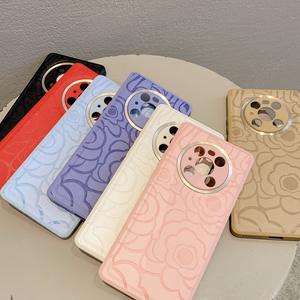 Pour Mate60pro étui de téléphone portable en cuir P40 camélia métal miroir Magic5 protection tout compris - Product Image 3