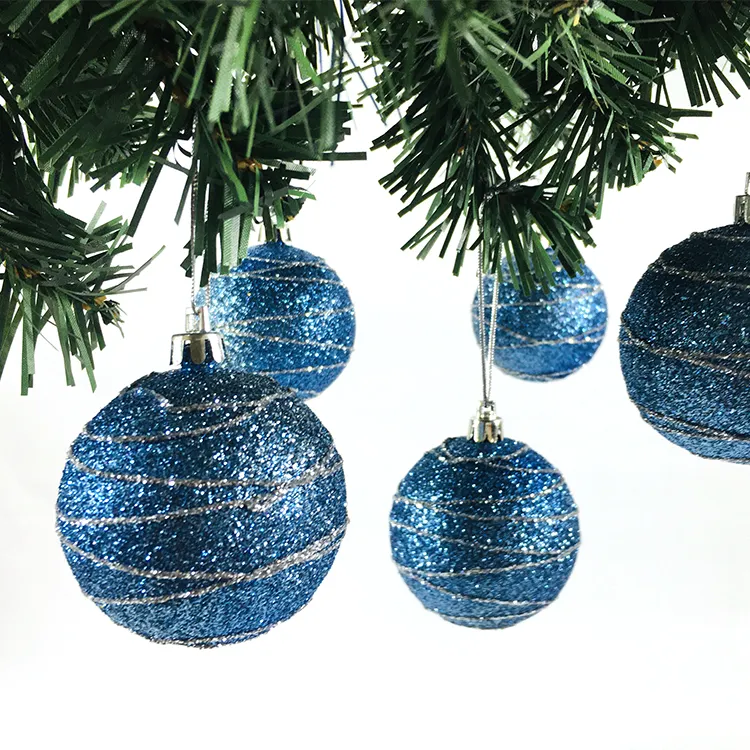 Merry Christmas Decoration Tree 6cm Ball Decorated With Bule Glitter Powder Christmas Gift Box