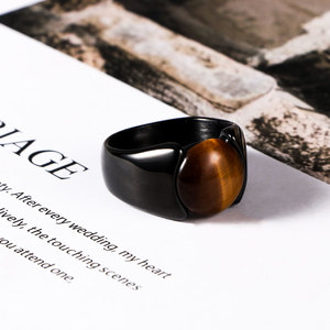 Bague en acier inoxydable noir pour homme avec pierre œil de tigre, design géométrique, pour cadeau SA1230 - Product Image 3