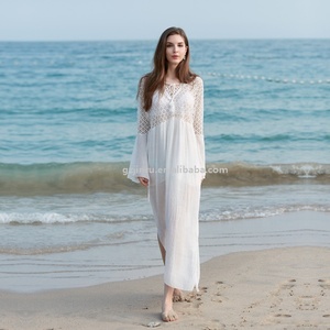 JINRU Factory luxury hollow out sexy handmade yarn lace bikini cover up cotton abito lungo da <span class=keywords><strong>spiaggia</strong></span> bianco a maniche lunghe da donna - Product Image 2