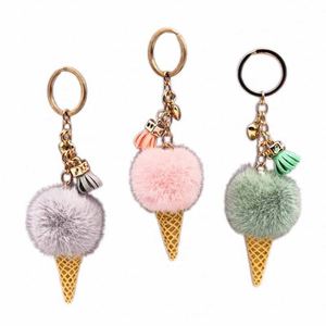 Wholesale Rainbow Puffball Plush Keychains Bulk Faux Fluffy Fur Real Poms Pompom Puff Heart Balls Metal and Fur Material - Product Image 6