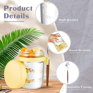 10oz Offre Spéciale 300ml pot de stockage des aliments pendant la <span class=keywords><strong>nuit</strong></span> bocaux d'avoine avec couvercle et cuillère pour le petit déjeuner - Product Image 4