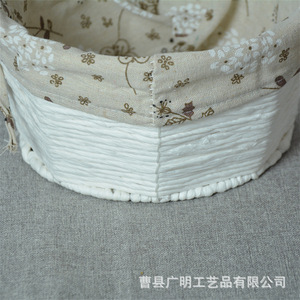 Woven Storage <b>Basket</b> Round White Floral Print Cotton Fabric Home Organizer Desk Snack <b>Tray</b> - Product Image 4