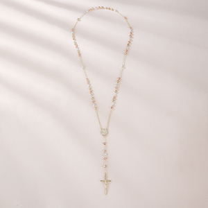 All'ingrosso originale croce tendenza 18K <span class=keywords><strong>oro</strong></span> <span class=keywords><strong>placcato</strong></span> in ottone cattolico collana religiosa <span class=keywords><strong>rosario</strong></span> Design semplice con zircone pietra principale - Product Image 6