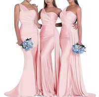 Vente en Gros Nouvelle Robe de Soirée Sirène Rouge en Satin à Une Épaule Été 2025, Longue Robe de Bal de Demoiselle d'Honneur Transfrontalière Plissée