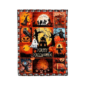 Halloween Pumpkin <b>Witch</b> Bat Flannel Blanket Throw Blanket Nap Blanket Party Decor Horror <b>Gift</b> Wholesale Machine Washable - Product Image 1