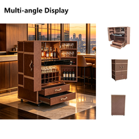 Mini-bar portable de luxe avec miroir et tiroirs, meuble de rangement à vin en cuir véritable à double porte pour la maison