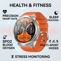 Montre connectée sportive robuste K66 avec lampe torche LED, batterie 730 mAh, appels et assistant vocal IA
