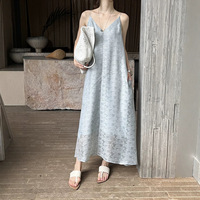 Robe longue sans manches en jacquard tissé foncé haut de gamme, style coréen décontracté pour l'été, pour femmes