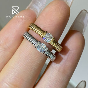 Bague Solitaire Rochime Style Ins en Satin Côtelé, Plaqué Or <span class=keywords><strong>Champagne</strong></span>, Argent 925, Zircon Cubique pour Femme - Product Image 3