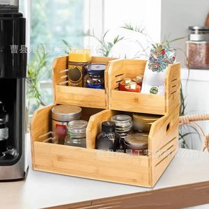 Wooden Desktop <b>Storage</b> Basket Rectangle Stackable Multi Compartment Organizer <b>Kitchen</b> Neatening <b>Storage</b> <b>Box</b> - Product Image 2