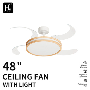 Modern 42-inch retractable invisible four-blade 3-color-temperature remote-controlled 6-speed <b>timer</b> ceiling fan <b>light</b> - Product Image 2