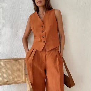 Conjuntos de Lino de Verano 2025 para Mujer, Conjuntos de Lino de 2 Piezas Estilo Ejecutivo, Pantalones Anchos Holgados, Conjuntos de Lino y Algodón - Product Image 1