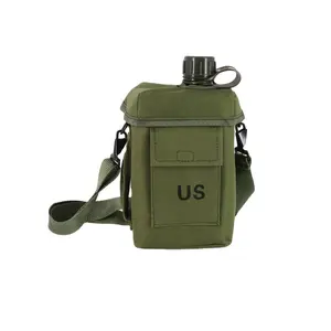 2 L Outdoor Portable Plastic Bottle Water Bottle with Sling Keeping Drink Hot Cold Plastic Canteen Square Olive