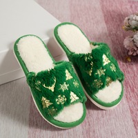 YJ099 Chaussons d'intérieur chauds en peluche pour homme et femme, pantoufles de Noël épaisses en fausse fourrure, chaussons ouverts en peluche