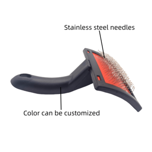 Impugnatura in plastica piegata antiscivolo Pet Dog Cat animale cucciolo barboncino rimozione toelettatura spargimento perni in acciaio <span class=keywords><strong>spazzola</strong></span> <span class=keywords><strong>per</strong></span> chiodare - Product Image 5