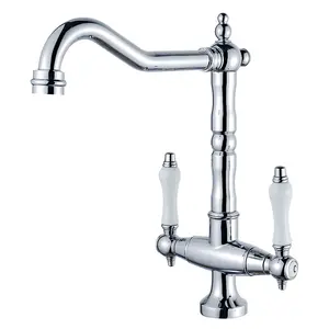 Classic Vintage Two Lever Hot Cold Water Sink Mixer Tap Deck Mount Brass Double Handle Antique Luxury Kitchen Faucet
