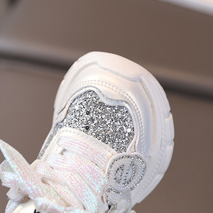 Chaussures de marche unisexes pour bébé, motif floral à paillettes, tige en PU, coton, antidérapantes - Product Image 4