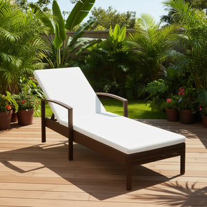 Lettino Prendisole in Polyrattan Marrone con Cuscino in Olefin, Reclinabile Manualmente, Arredo da Esterno dal Design Contemporaneo - Product Image 2