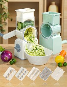 Hachoir manuel multifonction 3-en-1 en acier inoxydable et plastique avec manivelle, trancheuse rotative pour fromage, légumes et carottes, râpe, ensemble vert - Product Image 2