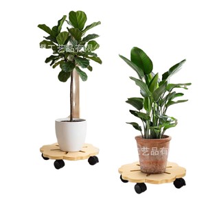 Base de madera para macetas con ruedas, bandeja redonda móvil para plantas en maceta, color madera natural ligero - Product Image 5