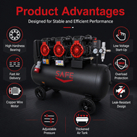 Compresseur d'air à piston sans huile portable 100L 768L/min, faible bruit, alimentation CA 220V 380V pour atelier, outils pneumatiques industriels