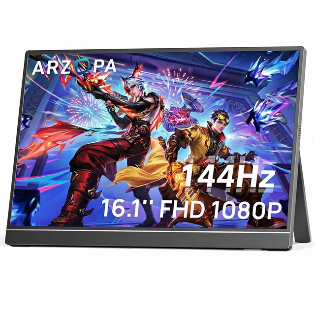 For 16.1'' 144Hz LCD Portable Gaming Monitor 106%sRGB 1080P FHD Kickstand HDR Ultra Slim Eye Care External Second Screen USB