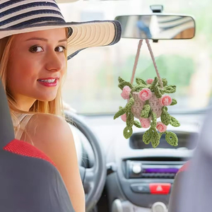 Lindas Plantas Tejidas a Crochet en Maceta con Accesorios de Espejo Tejidos a Mano, Adorno Colgante Decorativo de Lana para Espejo Retrovisor de Coche - Product Image 4