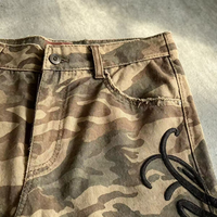 Shorts cargo OUNA Vintage Desert Camo, délavés, surdimensionnés, effet usé, broderie 3D, shorts de rue pour hommes