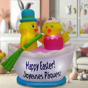 Décorations gonflables de Pâques de 1,5 m pour l'extérieur : bateau de poulets avec lumières LED DC pour la maison, le jardin et les fêtes - Product Image 5