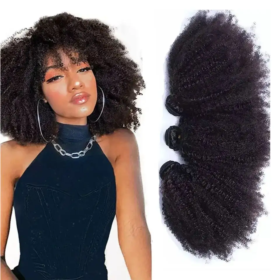 Full afro kinky vison encaracolado brasileiro extensão do cabelo humano fornecedor atacado real virgem 100 cabelo humano tecer pacotes com fechamento