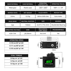 Moteur servo numérique à engrenages métalliques PTK7452MG-D 9g pour modèle d'avion, hélicoptère télécommandé F3P, avion à voilure fixe - Product Image 4