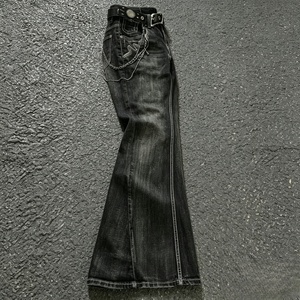 Men's Dark Blue Stonewashed Denim Flare Jeans High Waist Loose Fit Casual Style Woven Fabric Autumn Wear - Product Image 3