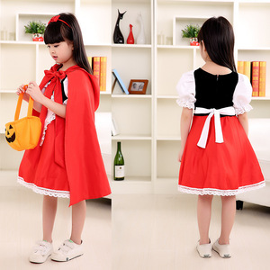 Disfraz de Halloween para niños, vestido de Caperucita Roja con capa y bolsa de dulces de calabaza para actuaciones en fiestas infantiles - Product Image 2