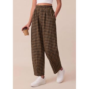 Pantalon Plaid à Taille Haute pour Femme, Coupe Ample et Respirante, Motif Gingham, Idéal Printemps-Été, Style Décontracté et Plage - Product Image 3