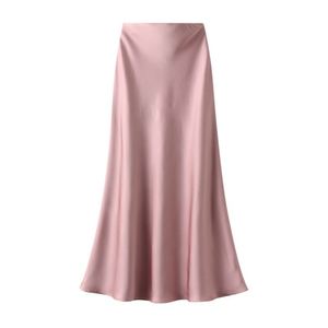 Jupe longue en tissu soyeux brillant Design Sense pour femme, taille haute, coupe ajustée, style vintage, automne - Product Image 1