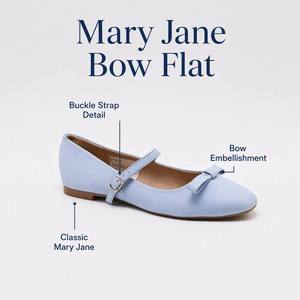 Chaussures plates Mary Jane pour femmes, à enfiler, avec bride cheville, bout rond, ornées d'un nœud, légères, confortables, décontractées et habillées - Product Image 3