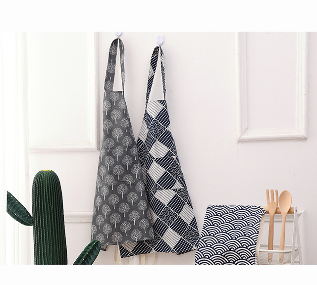 Wholesale Reusable Cotton and Linen Eco-Friendly Machine Washable Cooking Kitchen Apron