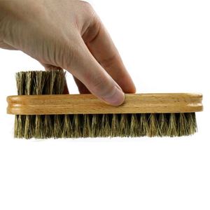 Cepillo de limpieza y pulido de cuero de doble cara con cerdas de crin y mango de madera - Product Image 3
