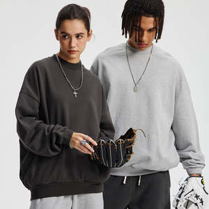 Sweat-shirts en coton à col rond OEM, unis, surdimensionnés, avec logo personnalisé, épais, brodés, à col ras du cou - Product Image 3