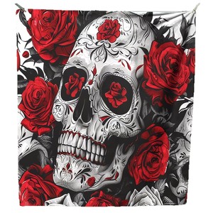 Couverture rectangulaire en flanelle douce à imprimé floral tête de mort, décoration moderne, utilisation quatre saisons, vente en gros - Product Image 5