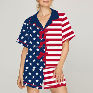 Summer <strong>Patriotic</strong> Independence Day American Flag Print <strong>Short</strong> Sleeve Shirt <strong>Shorts</strong> Two Piece Pajama Set Women - Product Image 2
