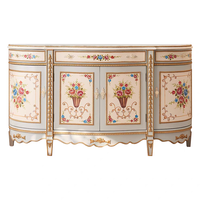 Armoire de couloir en bois massif peinte à la main de style vintage français de luxe - Table console d'entrée classique royale pour couloir de palais
