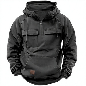 <b>American</b> Men's Hooded Multi Pocket Sportswear <b>Hoodie</b> Solid Color Sweatshirt All Season Knitted Western Style Pullover Jacket - Product Image 5