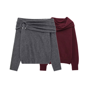 Suéter Plisado de Manga Larga para Mujer, Estilo Vintage 2024, KAR&OT ZA, Estilo Casual Simple para Otoño, Tejido 3653113, Decoración Fruncida - Product Image 1