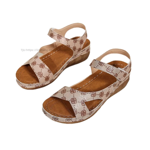 Women Summer New Magic <b>Tape</b> European American Style Wedge Sandals Thick Sole Large Flower Roman Sandals - Product Image 5